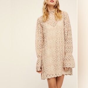 Free People, Simone Mini Dress in Neutral Combo, Small